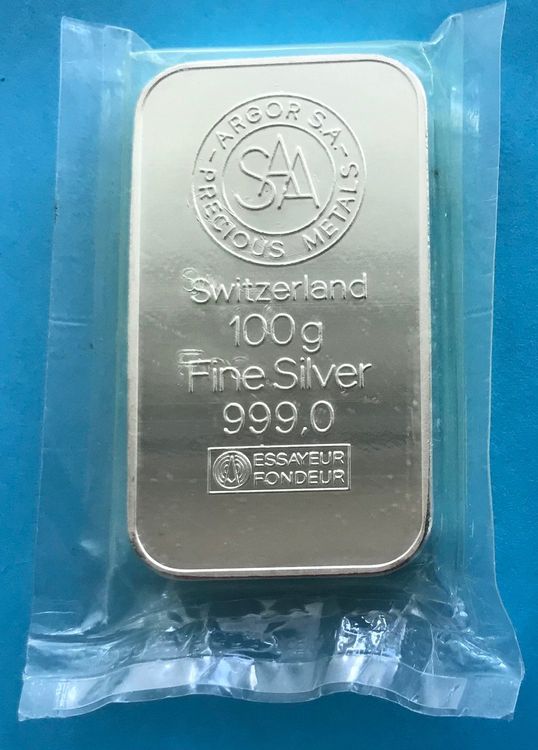 schöner 100 Gramm Silberbarren 999 0 Fine Silver ARGOR SA Kaufen auf