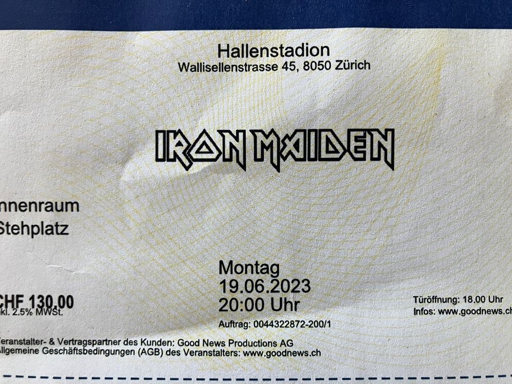 Iron Maiden Tix F R Z Rich Juni Kaufen Auf Ricardo