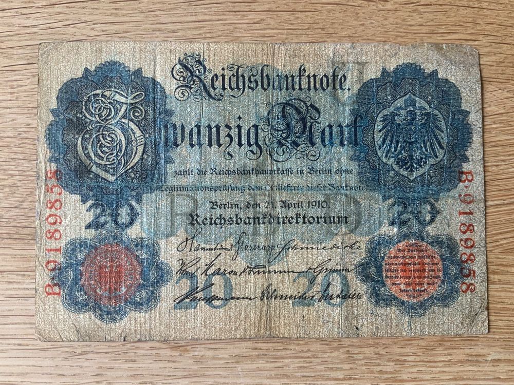 Reichsbanknote Zwanzig Mark Deutsches Kaiserreich 1910 Kaufen Auf