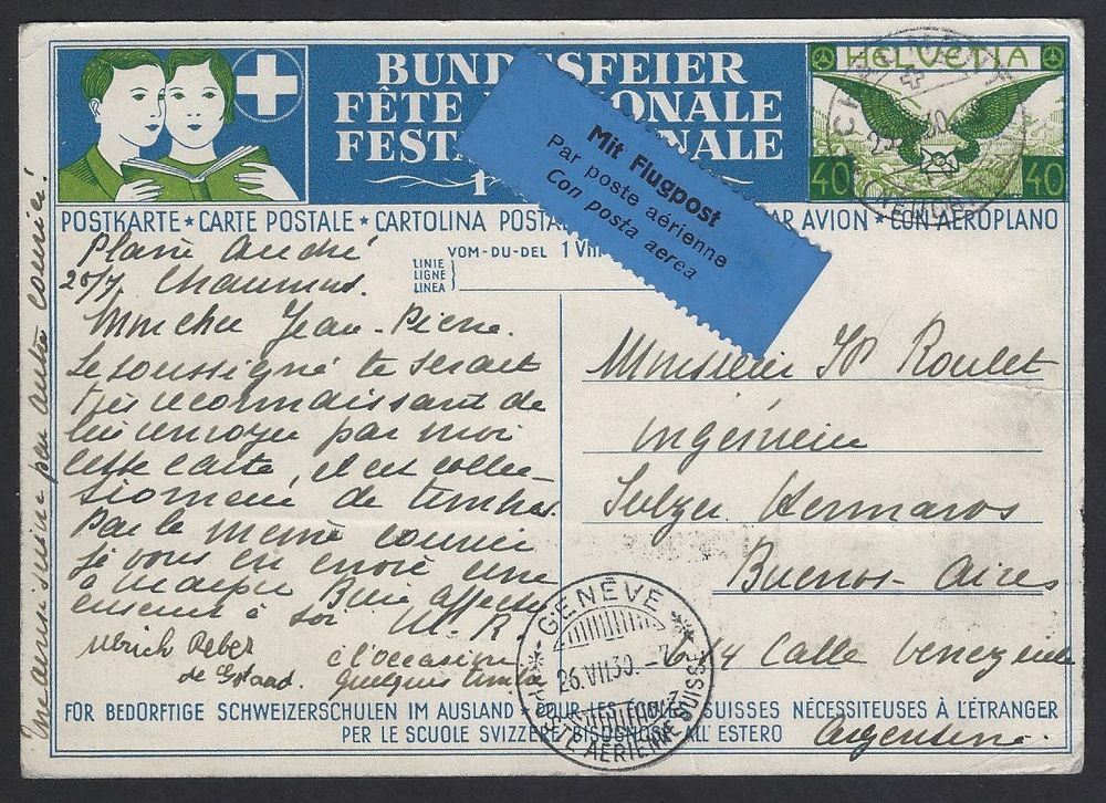 Bundesfeier Karte Nr 51 II 1930 Flugpost Nach Argentinien Kaufen