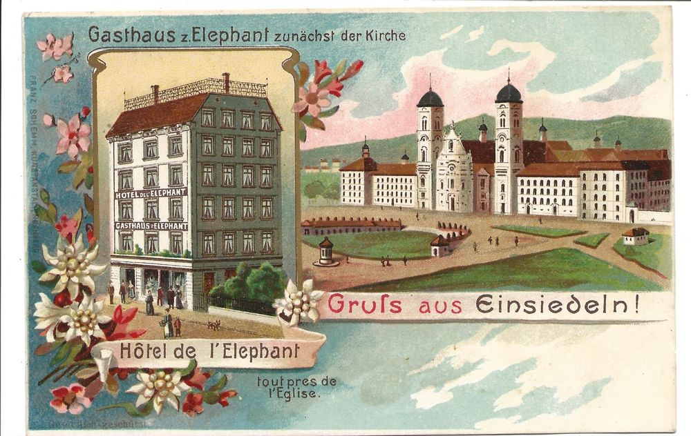 Gruss Aus Einsiedeln Sz Gasthaus Zum Elephant Litho Kaufen