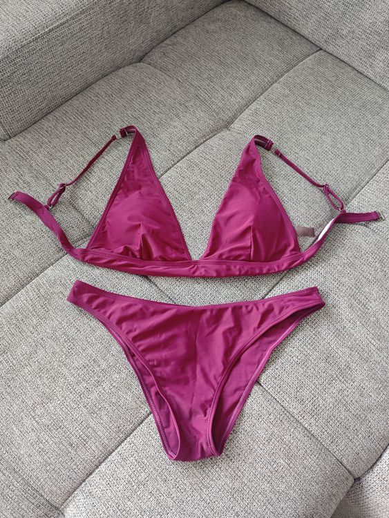 Pink Bikini Set Triangle Top Thong Bottom Summer XL Gebraucht