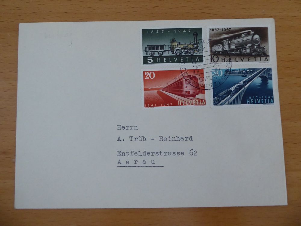 9 VIII 47 FDC 100 Jahre Eisenbahn SBK 50 TOP Erhaltung Kaufen Auf