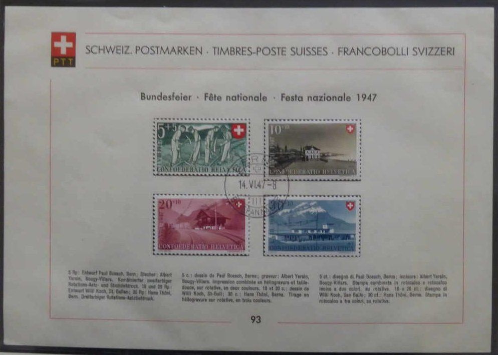 PTT Sammelblatt Nr 93 Pro Patria 1947 ET 14 6 47 Kaufen Auf Ricardo