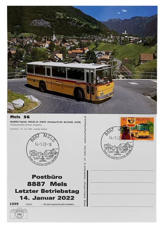 Mels SG Ansichtskarte Letzttag Post Postauto Saurer RH525 23 Acheter