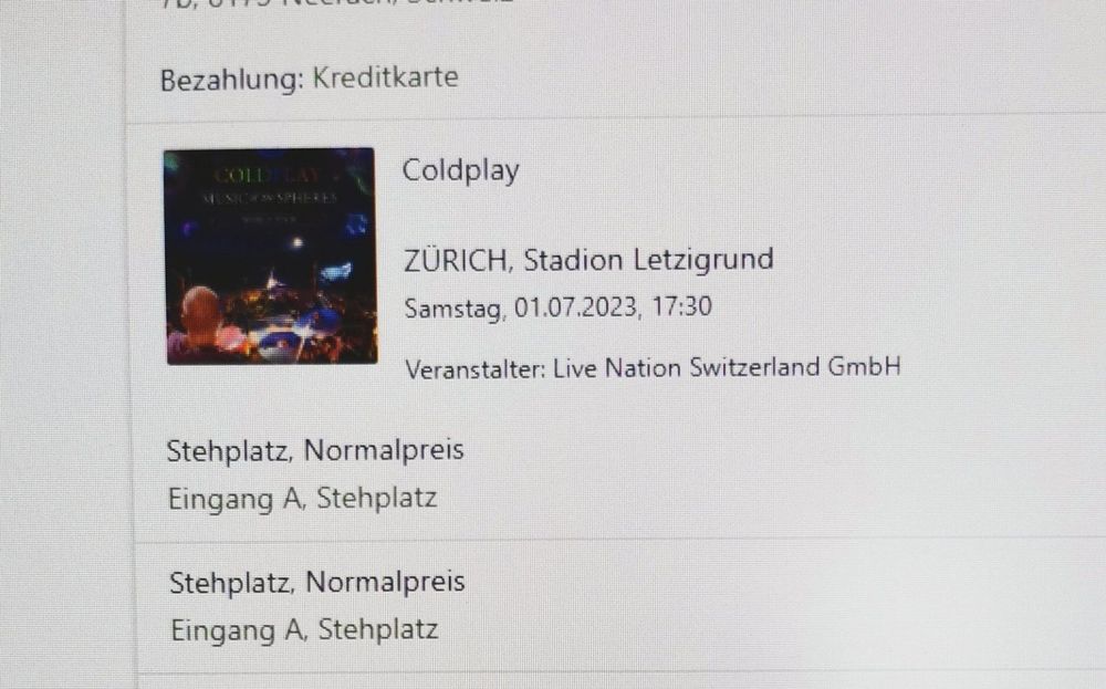 2 Stehplätze Coldplay Zürich 01 07 2023 Kaufen auf Ricardo