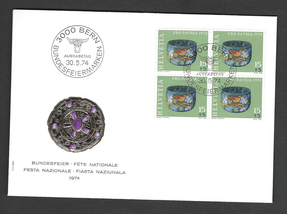 CH FDC Pro Patria Viereblock 1974 Kaufen Auf Ricardo