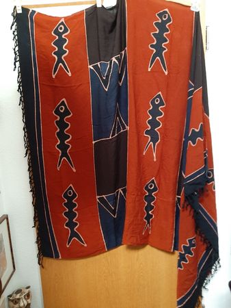 2 grosse Pareo Batik Strandtuch Fisch Skelett Seepferd Meer