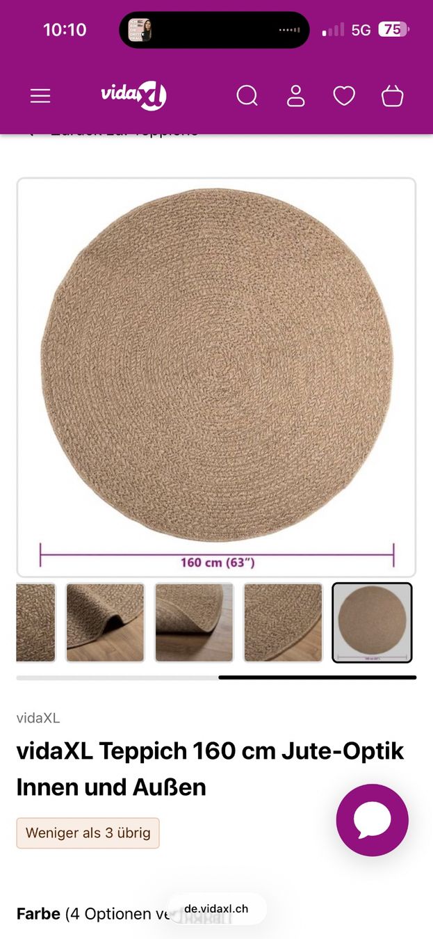Tappeti: Teppich 160 cm Jute-Optik Innen und Außen – Nuovo e nell'imballaggio originale da Zollikofen venduto da Taximan89