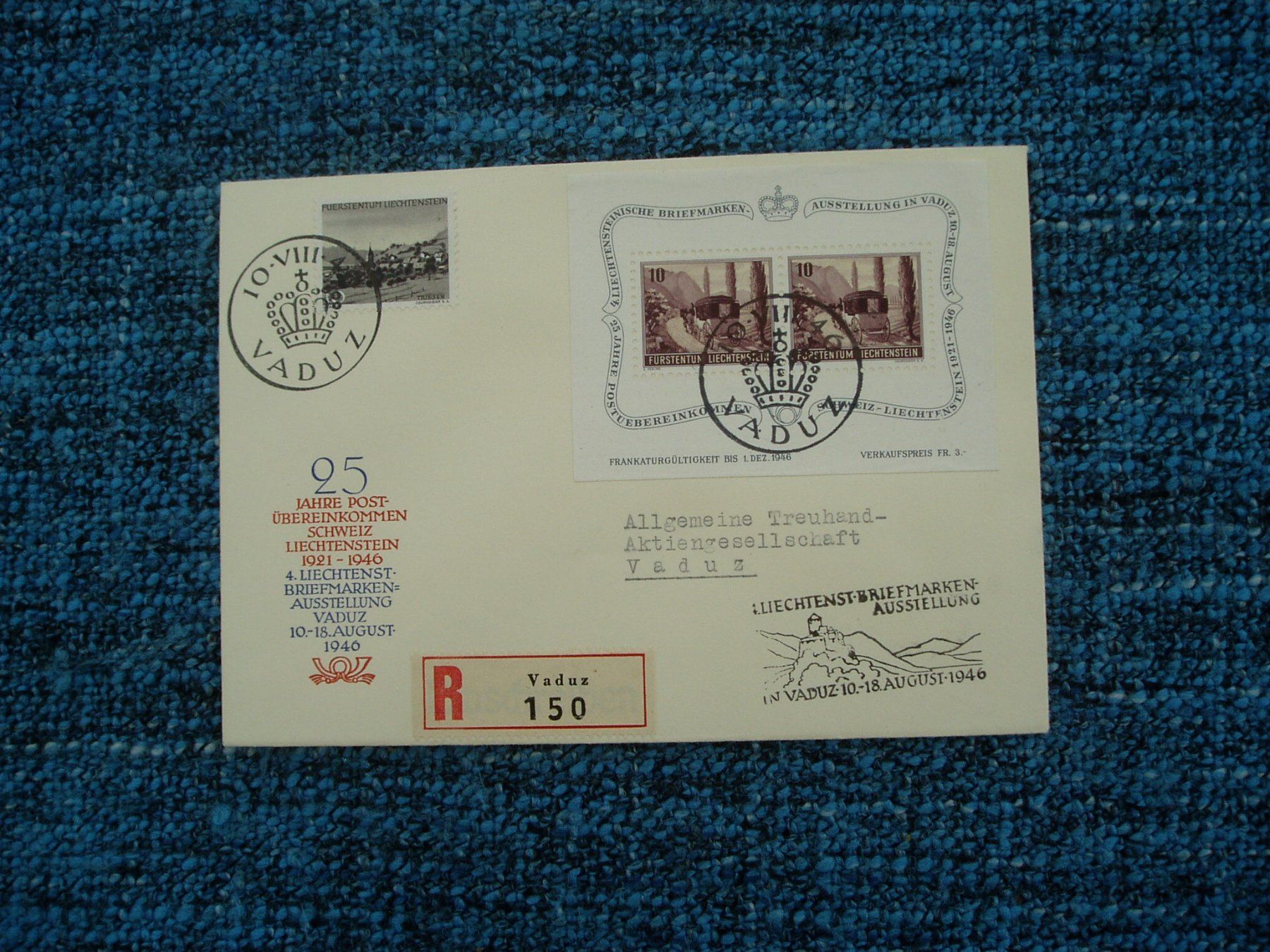 Tutti i francobolli: Liechtenstein Block Nr. 4 FDC  10.August 1946 – Usato da Rudolfstetten venduto da Nemo_333 1