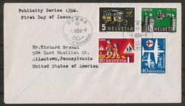 1956 : Serie Werbemarken auf FDC BERNE - USA