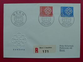 1959 EUROPA: Nr.347-348, KELLERHALS-FDC Halbmond-Stempel