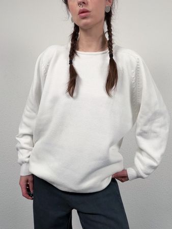 Vintage white Sweater with Button Back Detail