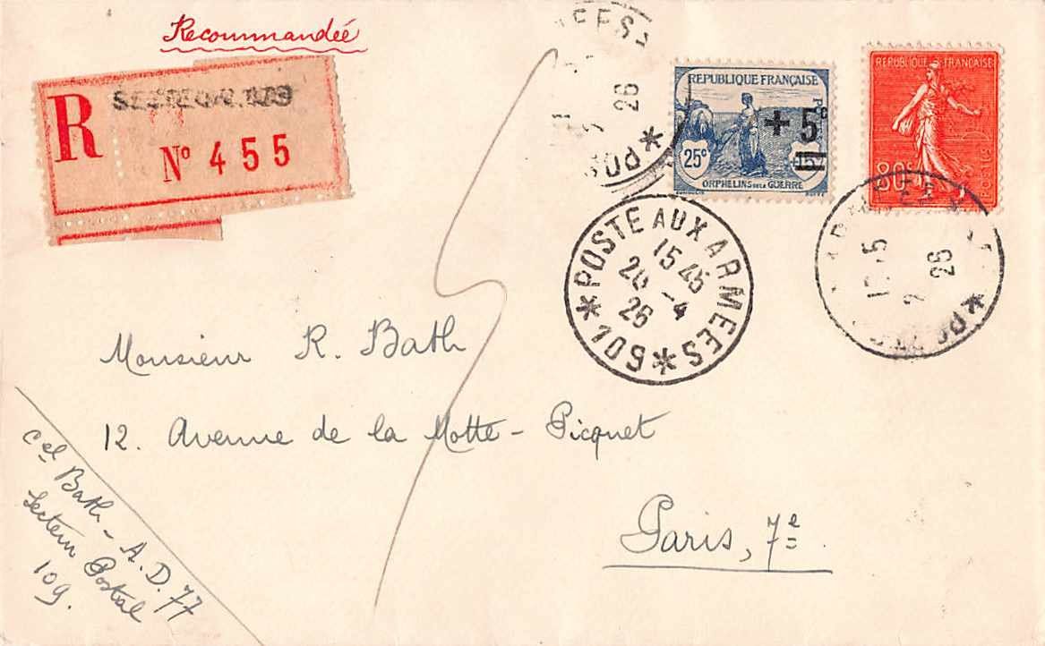 Alle Briefmarken: POSTE aux ARMEES - lettre recommande 1925 Secteur 109 – Gebraucht aus Winterthur von SchatzchischtliWinti