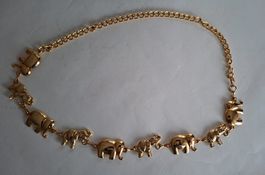Goldfarbener Elefanten-Gürtel 95 cm, Mode Kette, Vintage