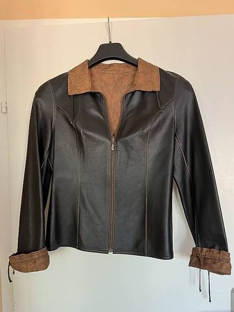 Damen Lederjacke Echtleder M 38 Schwarz Braun Übergangsjacke