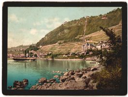 Photochromdruck Montreux, Dampfer, Blick