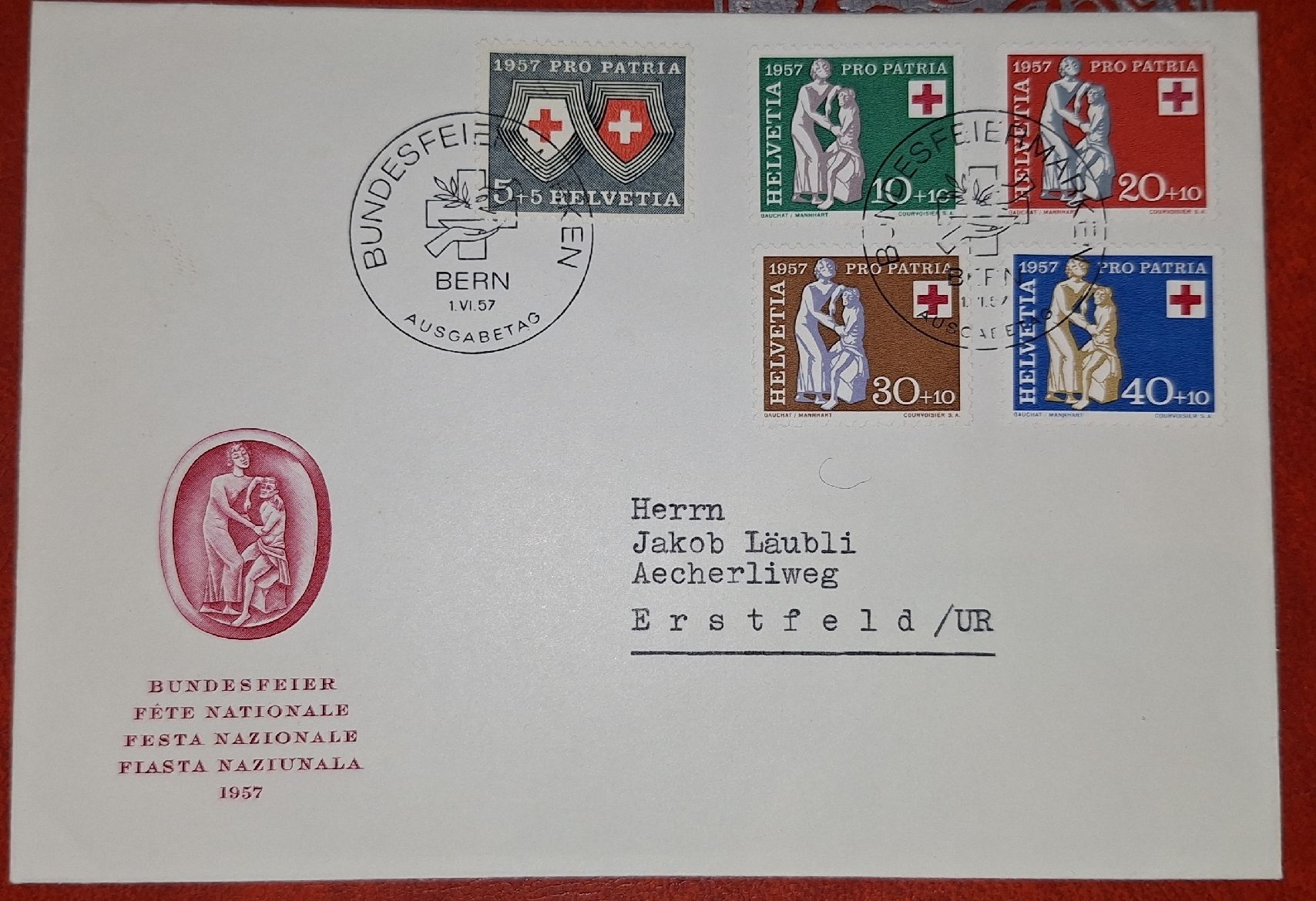 Alle Briefmarken: Pro Patria FDC 1957  – Gebraucht aus Balgach von SIMEON27
