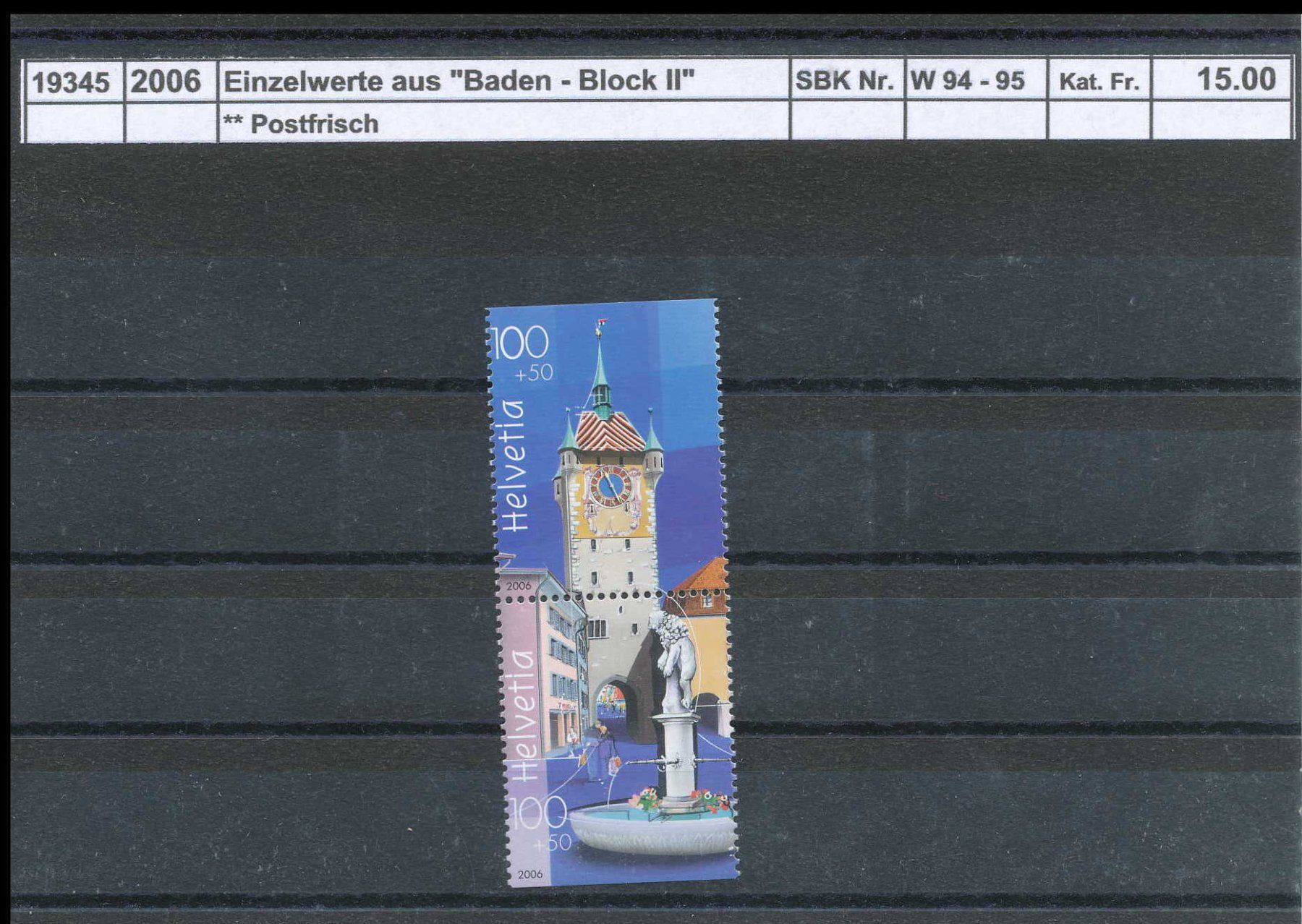 Tous les timbres: 2006 Einzelwerte aus "Baden - Block II", ** postfrisch – Neuf (Voir description) à Winterthur par Zupogeru