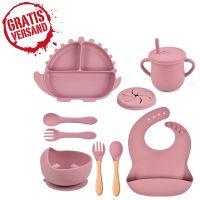 DINO Babygeschirr 9er Set–aus Silikon mit Saugnapf/ROSA