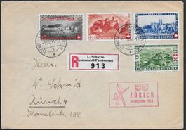 1944 R / SATZ-Brief Bundesfeier o rot ZÜRICH 1.VIII. ab 1.-