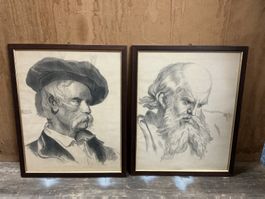 Zwei Bleistiftskizzen Portraits