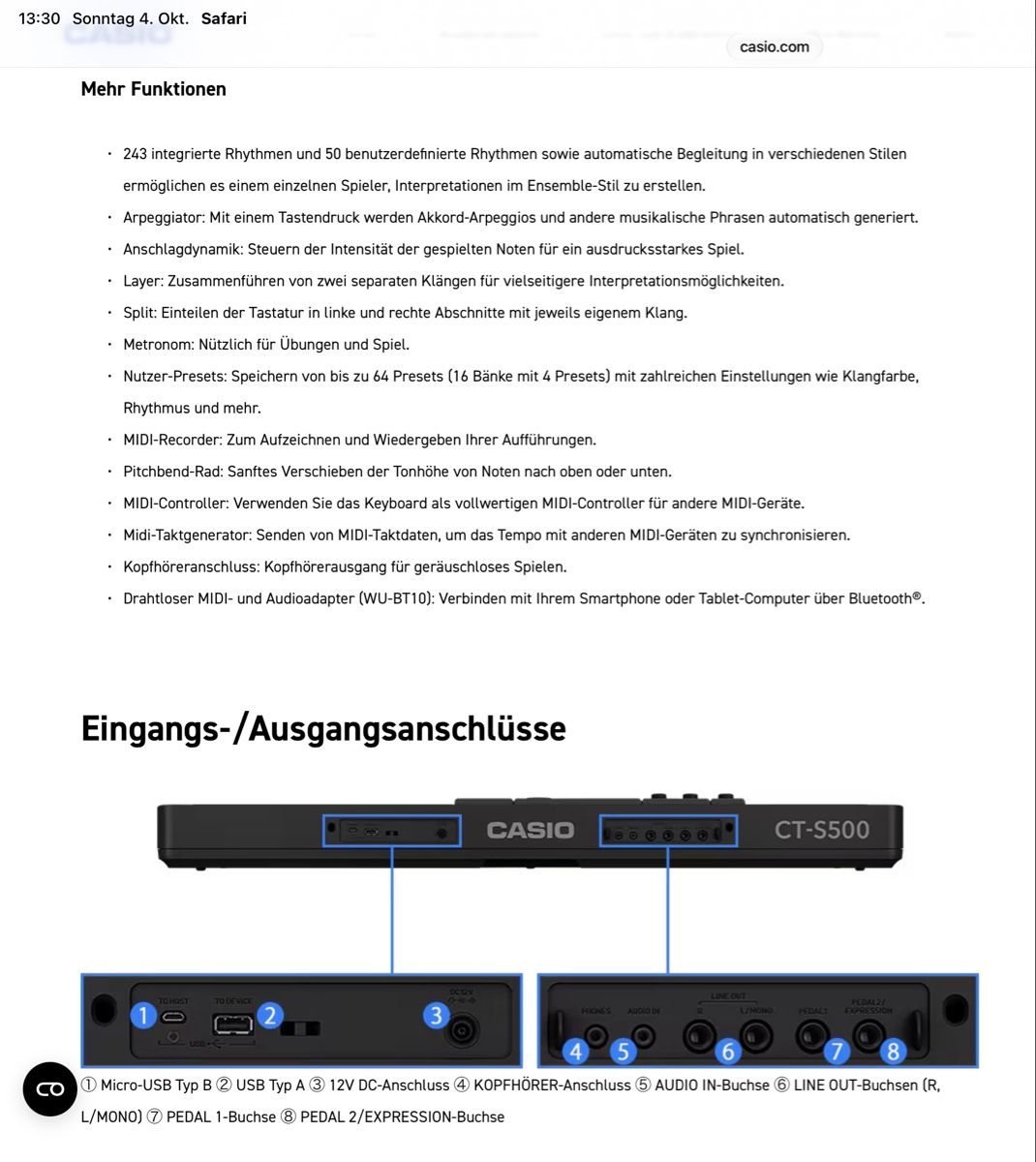 Casio Musikinstrumente: Klavier Keyboard Casio CT-S500 – Gebraucht aus Zürich von trojka 7