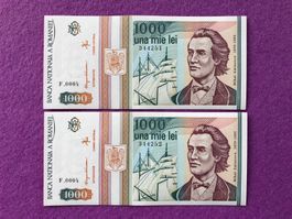 Romania - Rumänien - 2x1000 Lei - Mihai Eminescu UNC