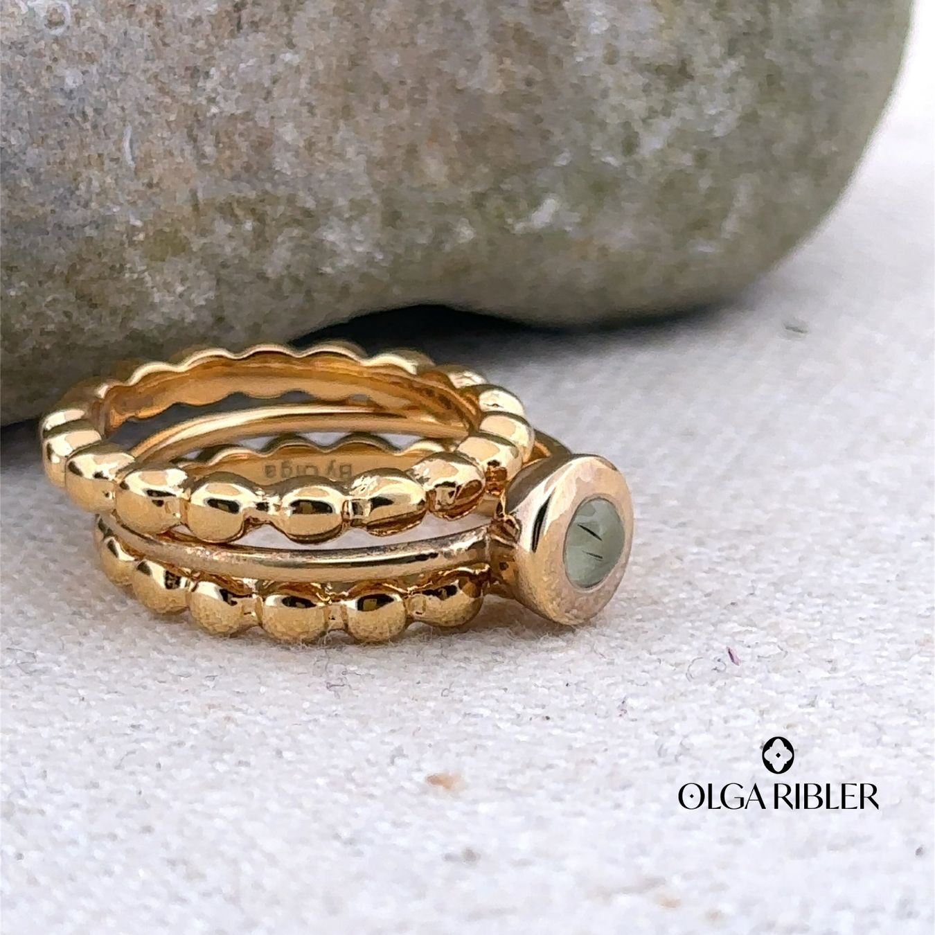 Olga Ribler Anelli: Edelstahl  Ring SET mit Prehnit Ring Ringgrösse 52 – Nuovo (secondo la descrizione) da Luzern venduto da Schmuckoutlet 7