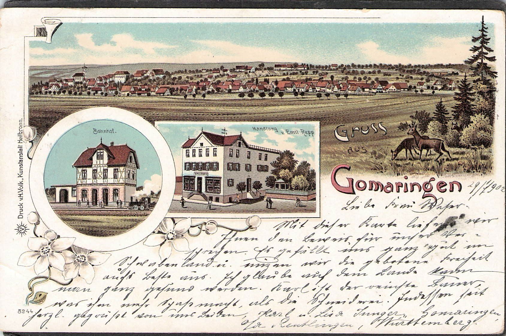 Ansichtskarten: ^Gomaringen DE Lithografie,3 bild , 1902 – Gebraucht aus Reichenburg von Pipo-67
