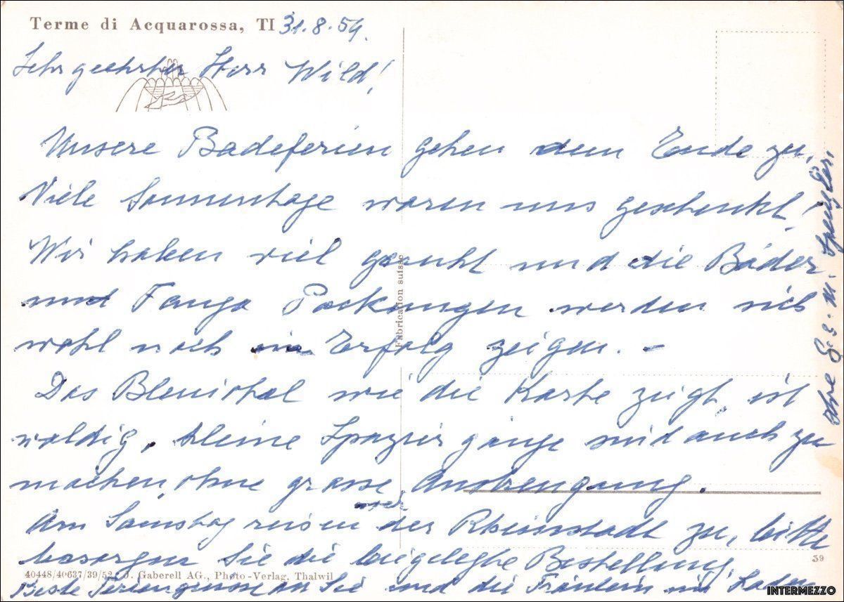 Cartoline postali: Acquarossa TI // Terme 1954 Blenio – Usato da Basel venduto da intermezzo12 1