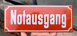 VINTAGE Emailschild NOTAUSGANG 25 x10cm gewölbt & erhoben