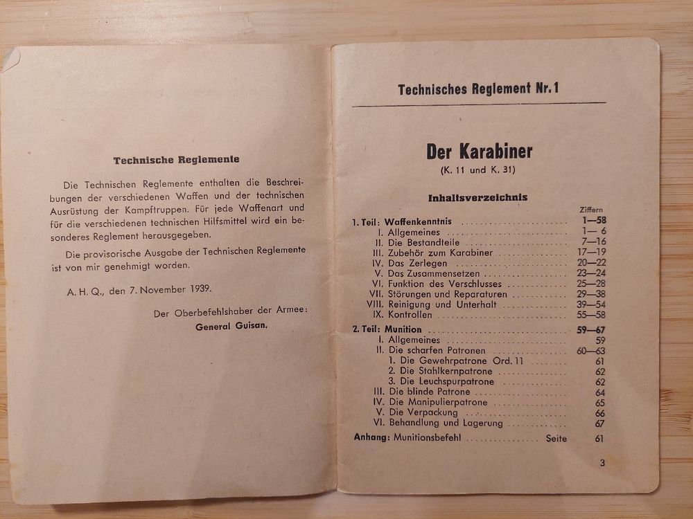 Technisches Reglement Der Karabiner Schweizer Armee von 1939 | Kaufen ...