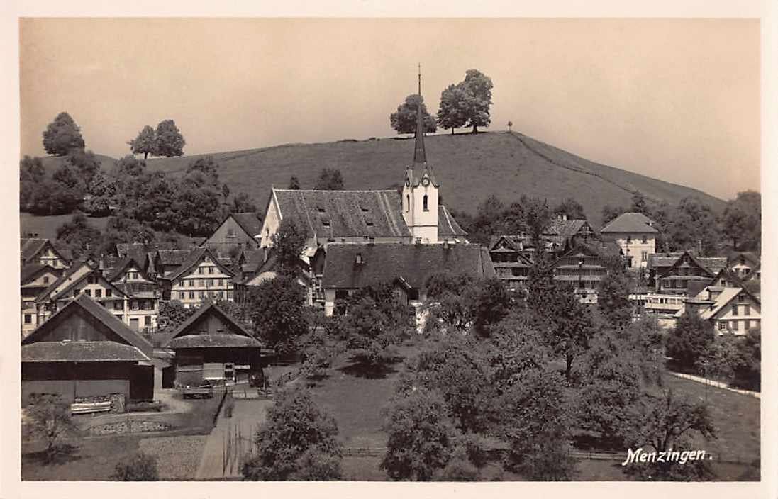Ansichtskarten: 2x GRUSS aus MENZINGEN ZG, 2 Ansichtskarten 1935 – Gebraucht aus Lufingen von philatelieshop 2