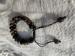 Handmade Hematite, Tiger Eye & Obsidian Stone Bracelet