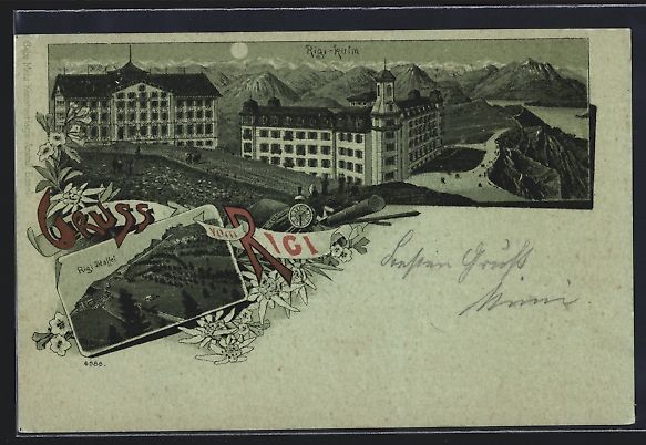Ansichtskarten: Mondschein-Lithographie Rigi, Rigi-Kulm  – Gebraucht aus Berlin von bartko-reher