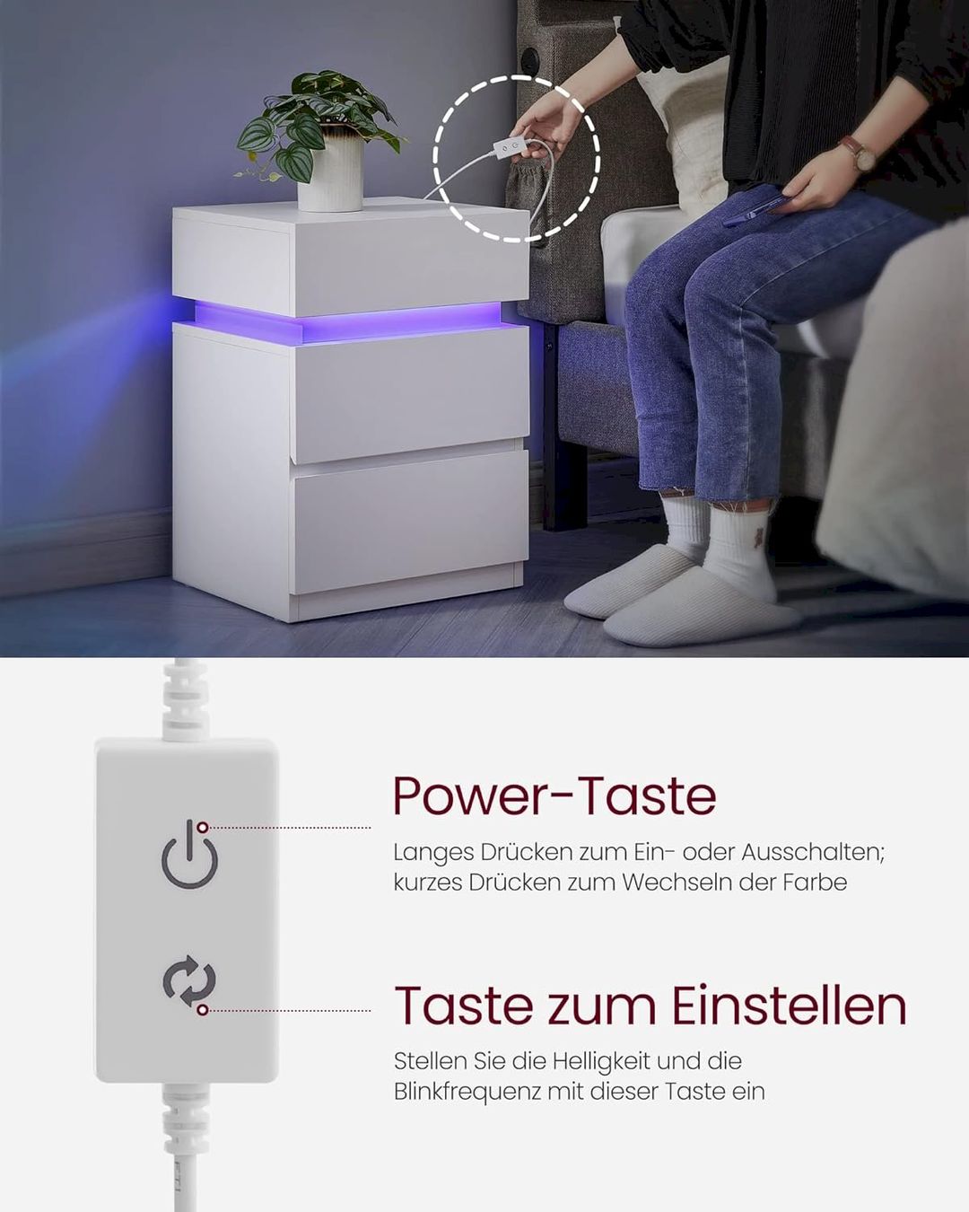 Comodini: VASAGLE Nachttisch mit LED-Beleuchtung – Nuovo e nell'imballaggio originale da Bottighofen venduto da zaap 6