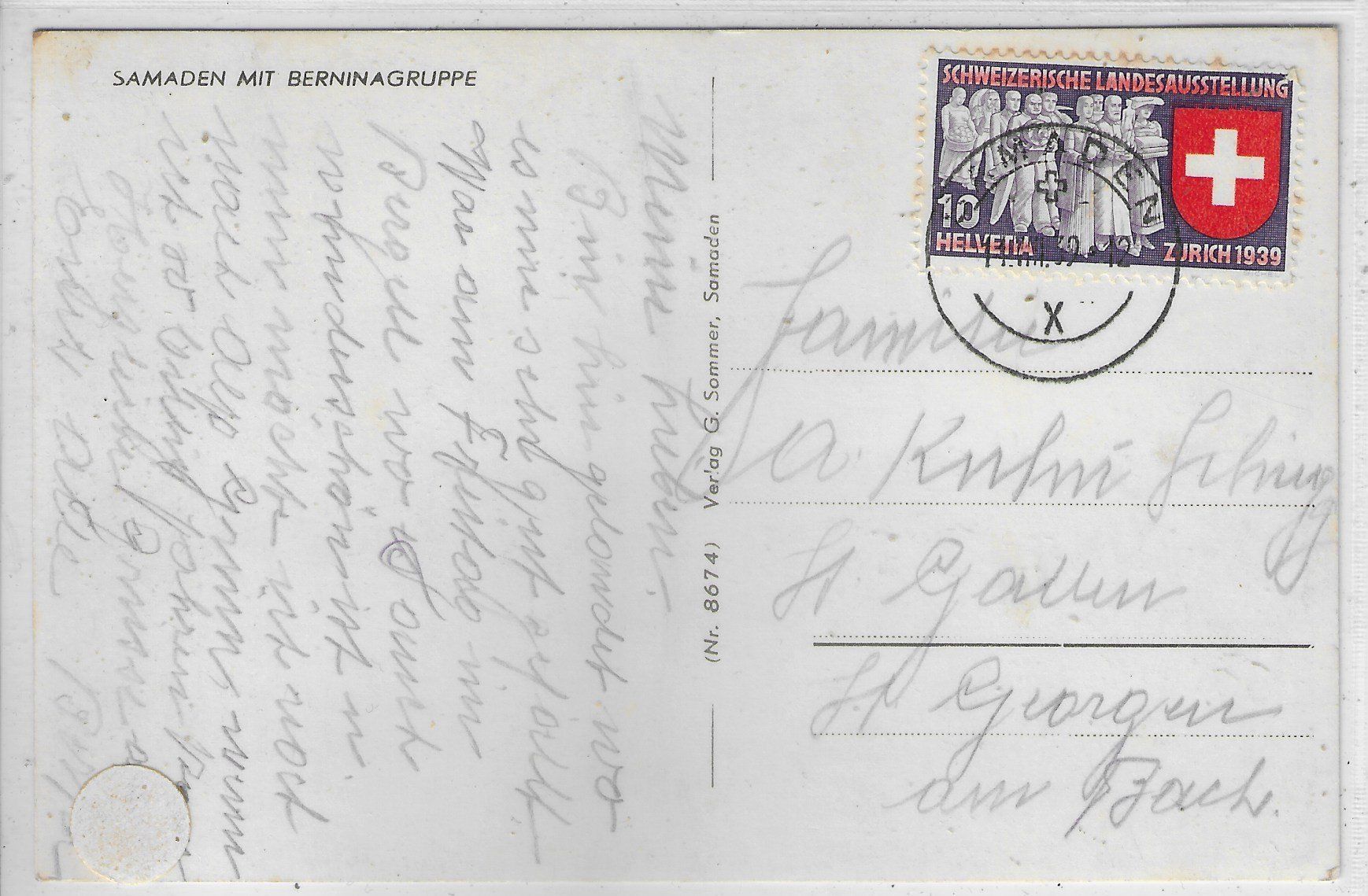 Cartoline postali: Samaden - Dorfpartie mit Kirche – Usato da Ettingen venduto da Kartenplanet 1