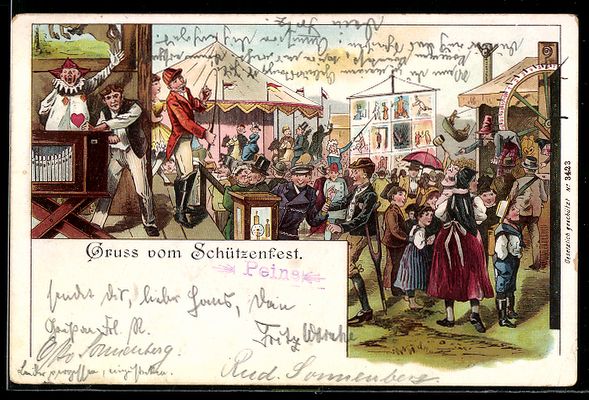 Cartoline postali: Litho Gruss vom Schützenfest, Leierkast – Usato da Berlin venduto da bartko-reher