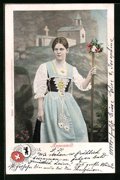 Cartoline postali: Junge Dame in Appenzeller Tracht vor ein – Usato da Berlin venduto da bartko-reher