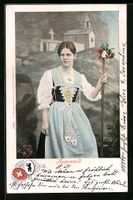 Junge Dame in Appenzeller Tracht vor ein