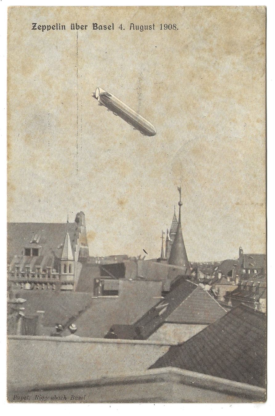 Ansichtskarten: Aviatik: Zeppelin über den Dächern von Basel  4. August 1908 – Gebraucht aus Engelburg von Cartophil