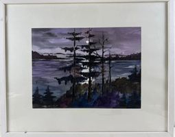 >Mondschein am See< Aquarell
