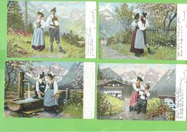 Alte Postkarten Trachtenpaar Hochzeitsszenen 4 Stück