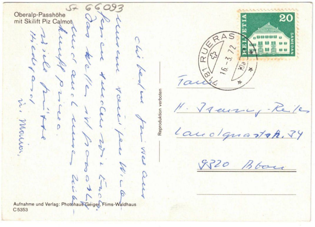 Cartoline postali: Oberalp - Skilift Calmut – Usato da Binningen venduto da Mountainrider 1
