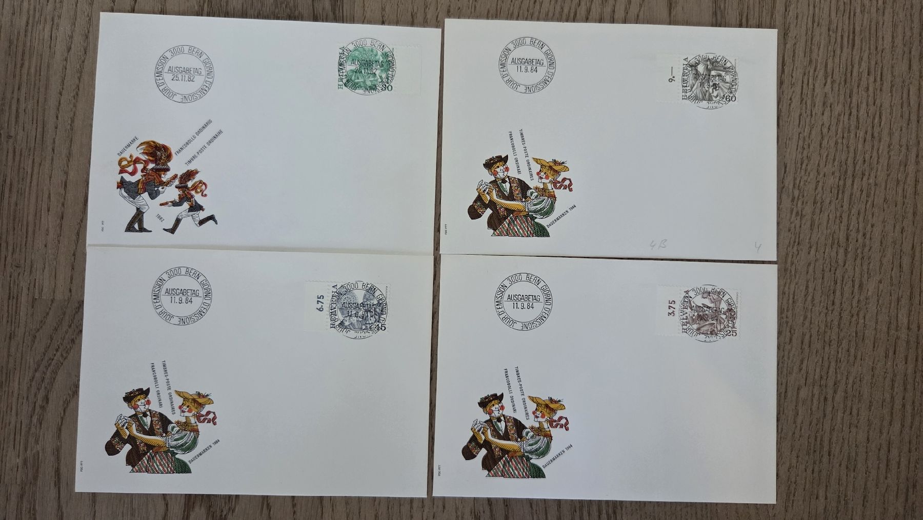 Tous les timbres: 1982/84 4 FDC Vollstempel Volksbräuche – D'occasion à Arni AG par Moth68