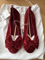 Zara Red Velvet Bow Flats - Size 40- Brand New!