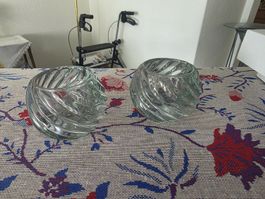 2 Glas Teelicht Halter Spiralmuster klar 2 Stücke