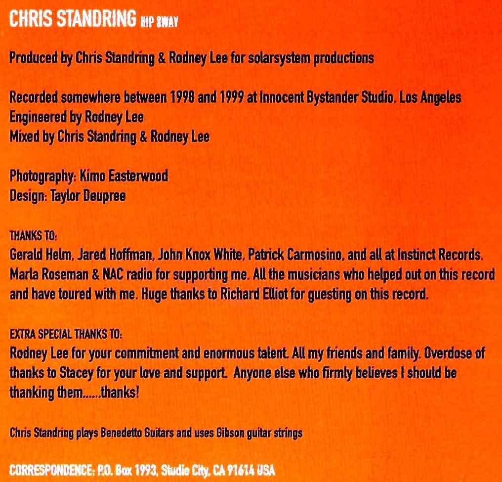 CD: Chris Standring HIP SWAY Richard Elliot Smooth Jazz CD – Usato da Kandergrund venduto da Sososo 3