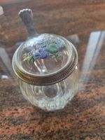 Antiker Bierkrug "Zum Andenken" mit Zinndeckel, Glas TOP